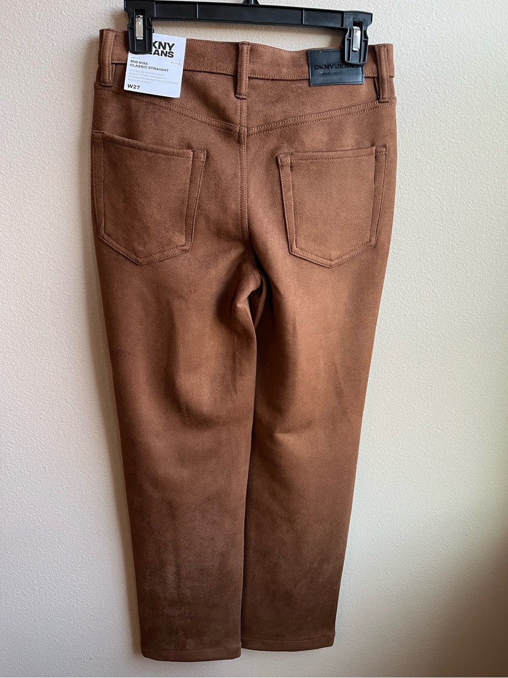 DKNY Women's Mid Rise Straight Suede Pants in Burnt Sugar Brown Polished NWT - Picture 6 of 12